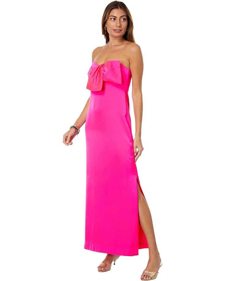 Платье Lilly Pulitzer Carlynn Satin Maxi Bow, цвет Pink Palms