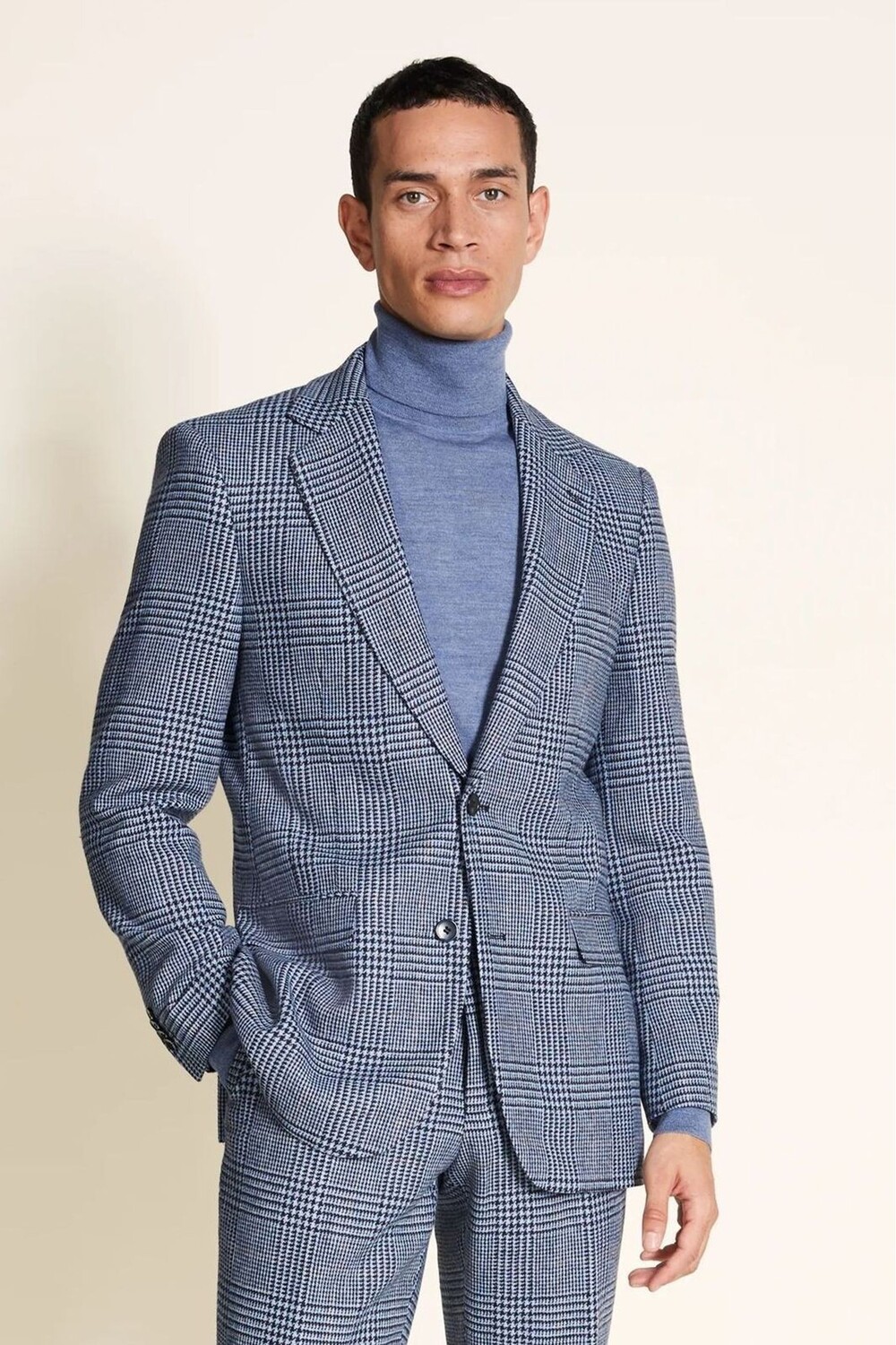 

Легкий твидовый жакет в клетку строгого кроя Moss Moss Bros, синий