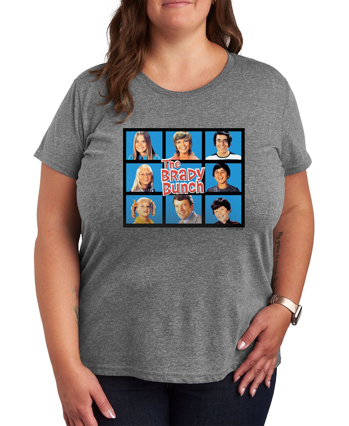 Модная футболка больших размеров с рисунком Brady Bunch Air Waves, серый цена и фото
