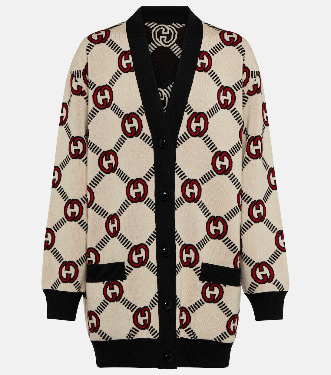 

Двусторонний шерстяной кардиган Interlocking G GUCCI, разноцветный, Серый