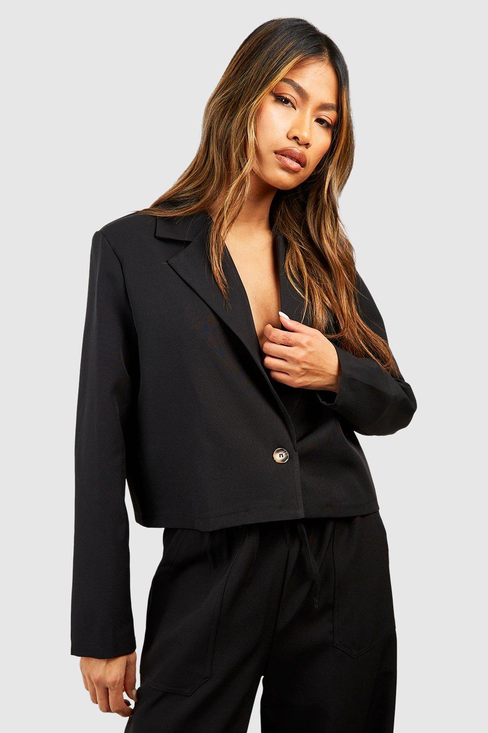 Базовый удлиненный однобортный укороченный пиджак boohoo, черный