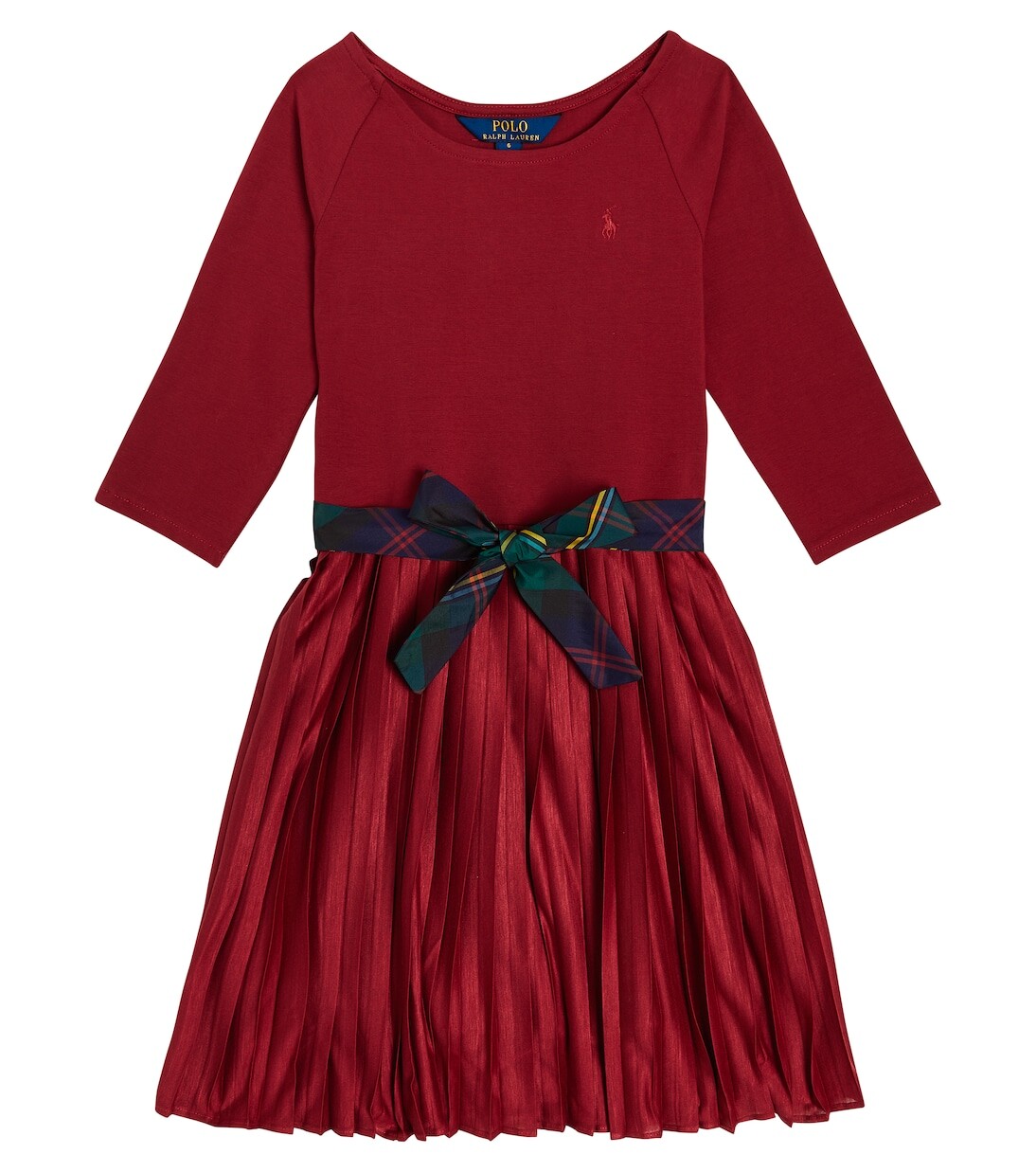 

Плиссированное платье из смесового хлопка Polo Ralph Lauren Kids, красный