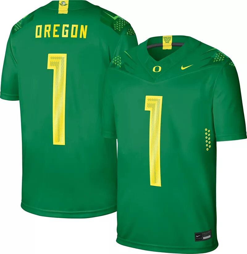 

Мужская зеленая футбольная майка Nike Oregon Ducks #1 Dri-FIT Game