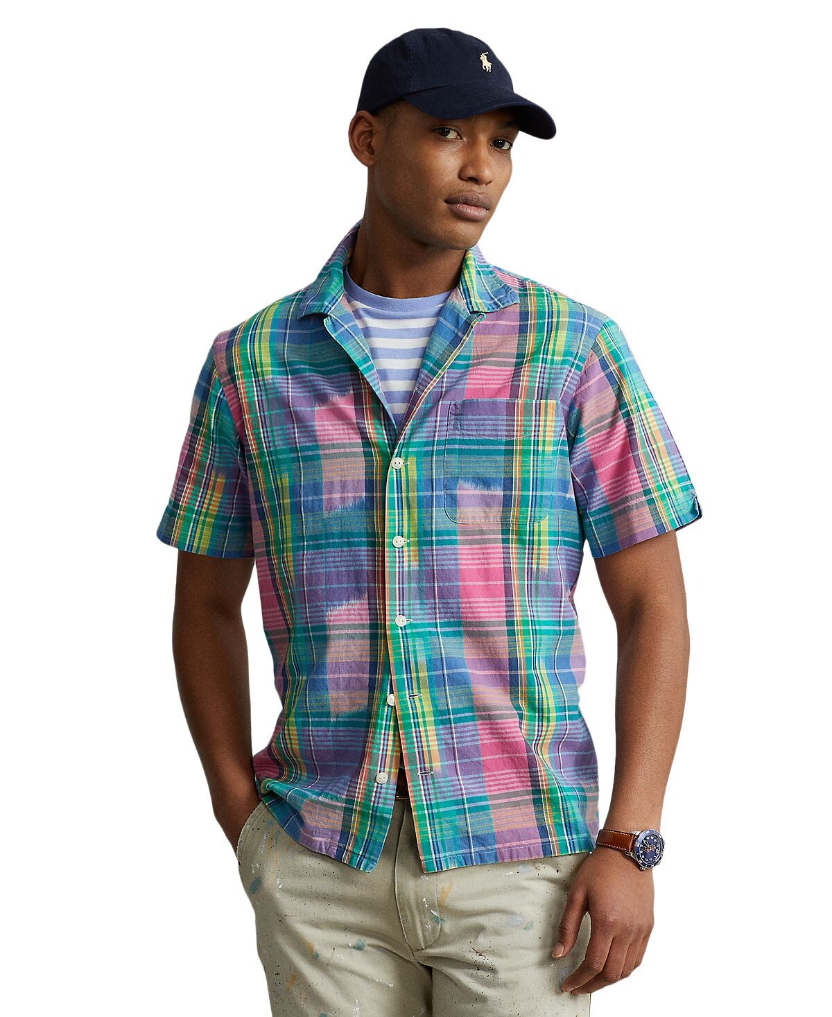 

Мужская хлопковая рубашка классического кроя Madras Camp Polo Ralph Lauren