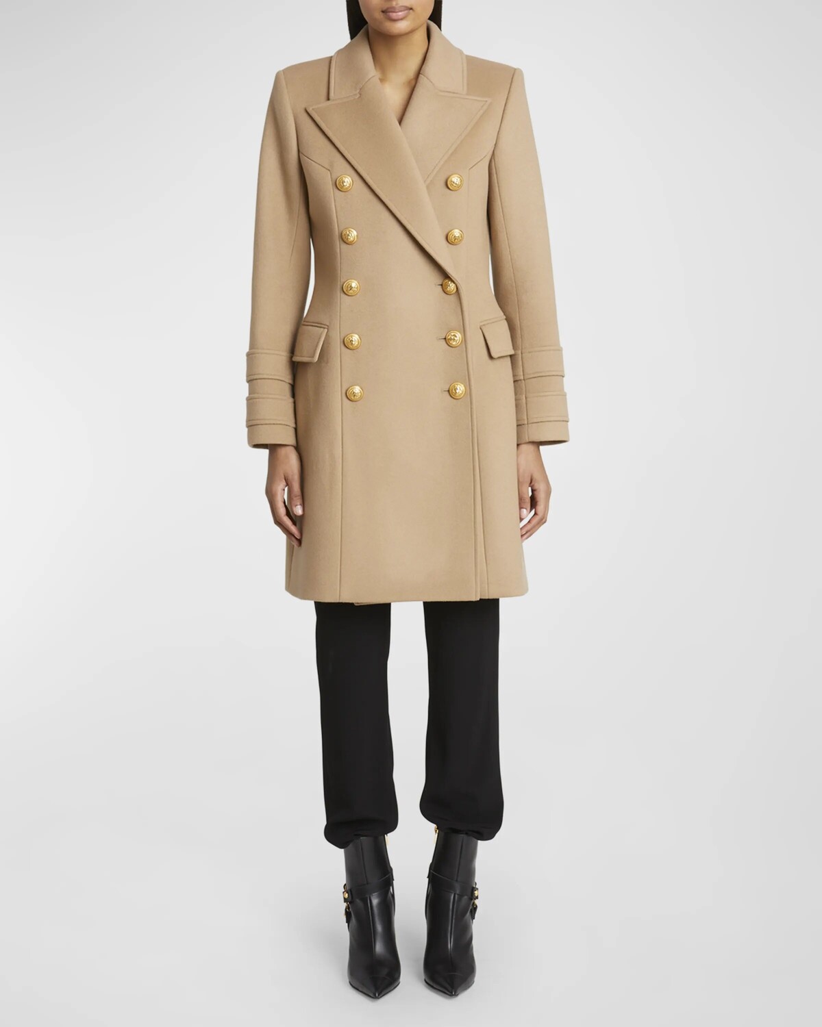 

Пальто из шерсти и кашемира на 10 пуговицах Balmain, цвет Camel
