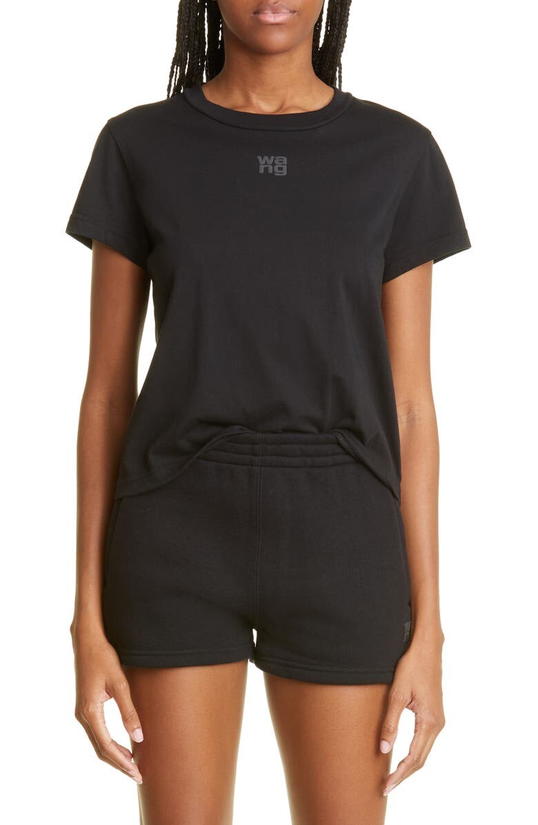 

Женская укороченная хлопковая футболка с логотипом ALEXANDERWANG.T, черный