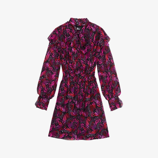 

Тканое мини-платье мини с цветочным принтом и оборками The Kooples, розовый