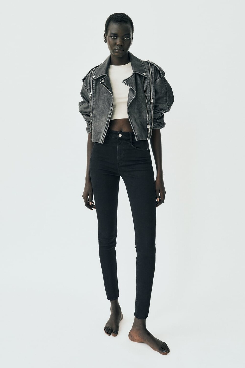 

Джинсы скинни TRF с высокой посадкой ZARA, черный