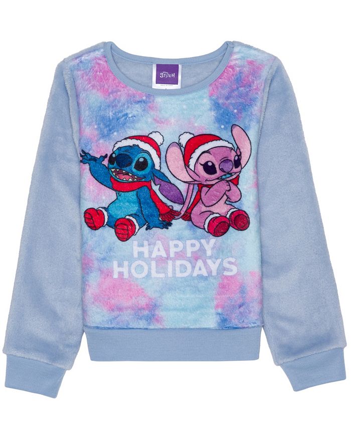 Плюшевый пуловер с длинными рукавами и длинными рукавами для маленьких девочек Stitch Happy Holidays Disney, синий пуловер с длинными рукавами и капюшоном для маленьких девочек nike
