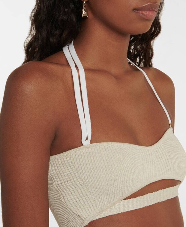 

Льняной вязаный топ Jacquemus, розовый