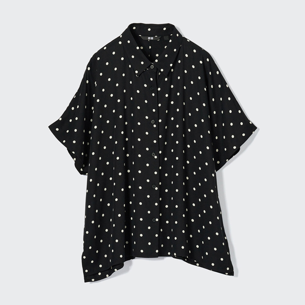 

Рубашка Uniqlo Women's Fancy Printed в горошек с короткими рукавами, черный
