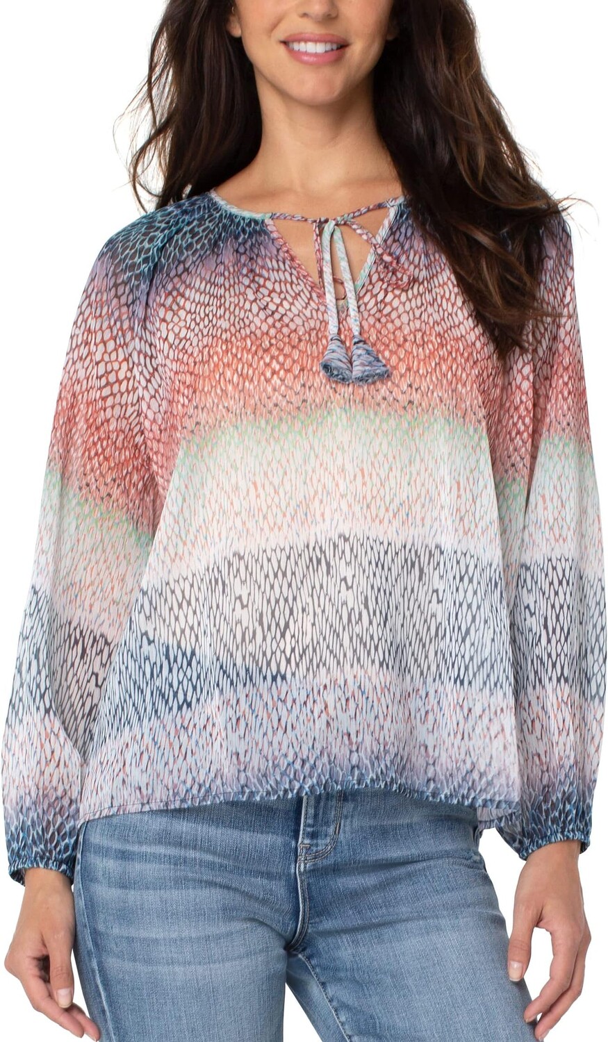 

Блуза Liverpool Los Angeles Shirred Blouse w/ Neck Ties, цвет Ombre Snake Print