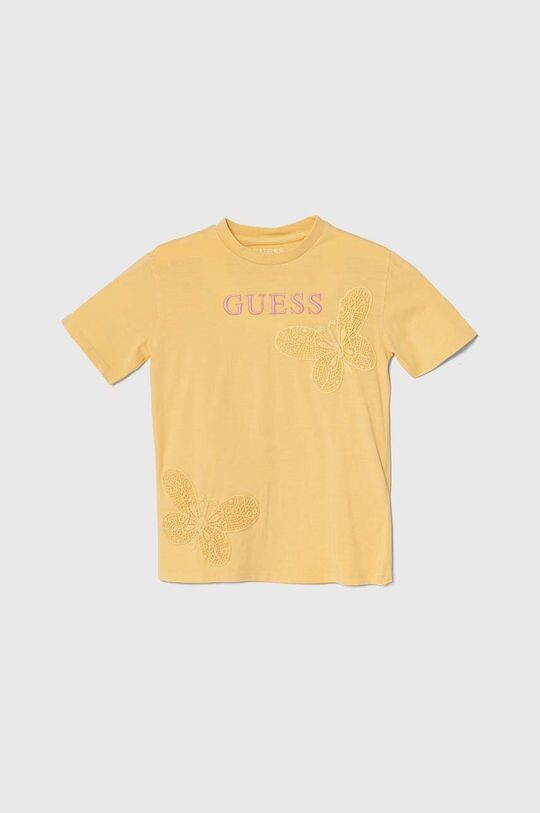 

Детская хлопковая футболка Guess, желтый