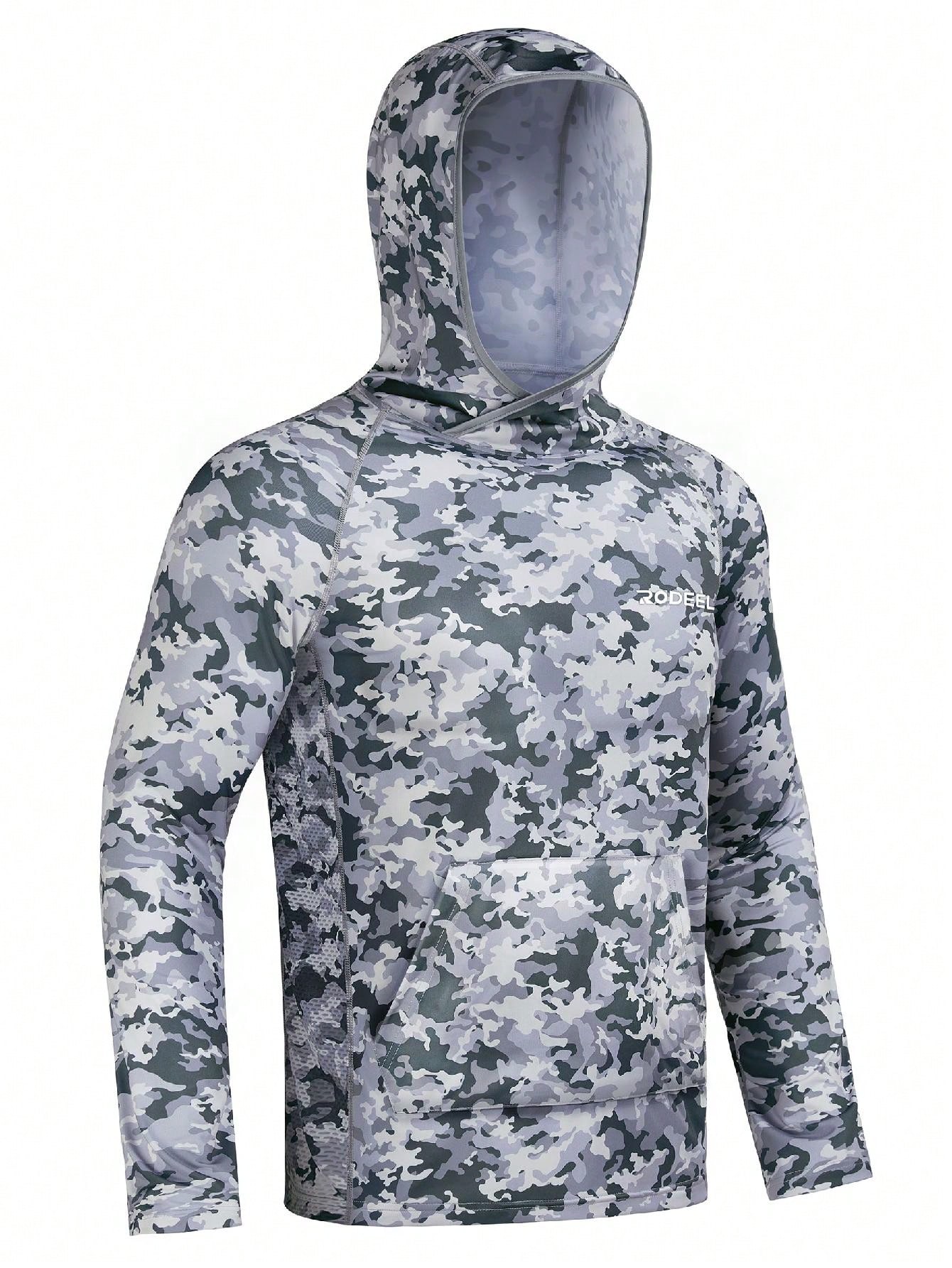 цена RODEEL Мужская рубашка с капюшоном и защитой от солнца UPF 50+, серый