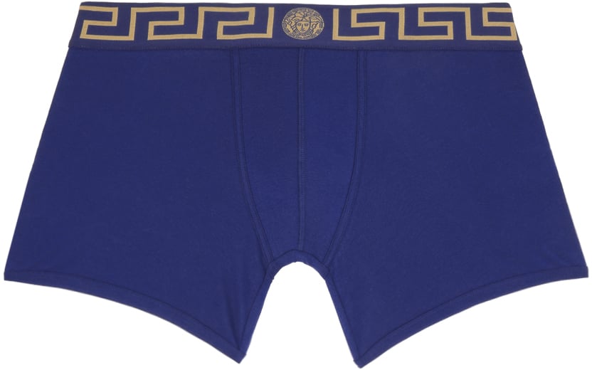 

Синие длинные боксеры с каймой Greca Versace Underwear