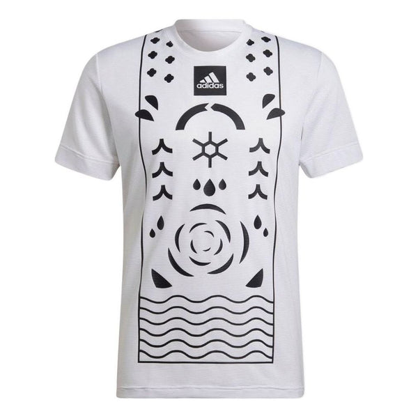 цена Футболка adidas Geometry Pattern Logo Printing Round Neck Short Sleeve White, мультиколор