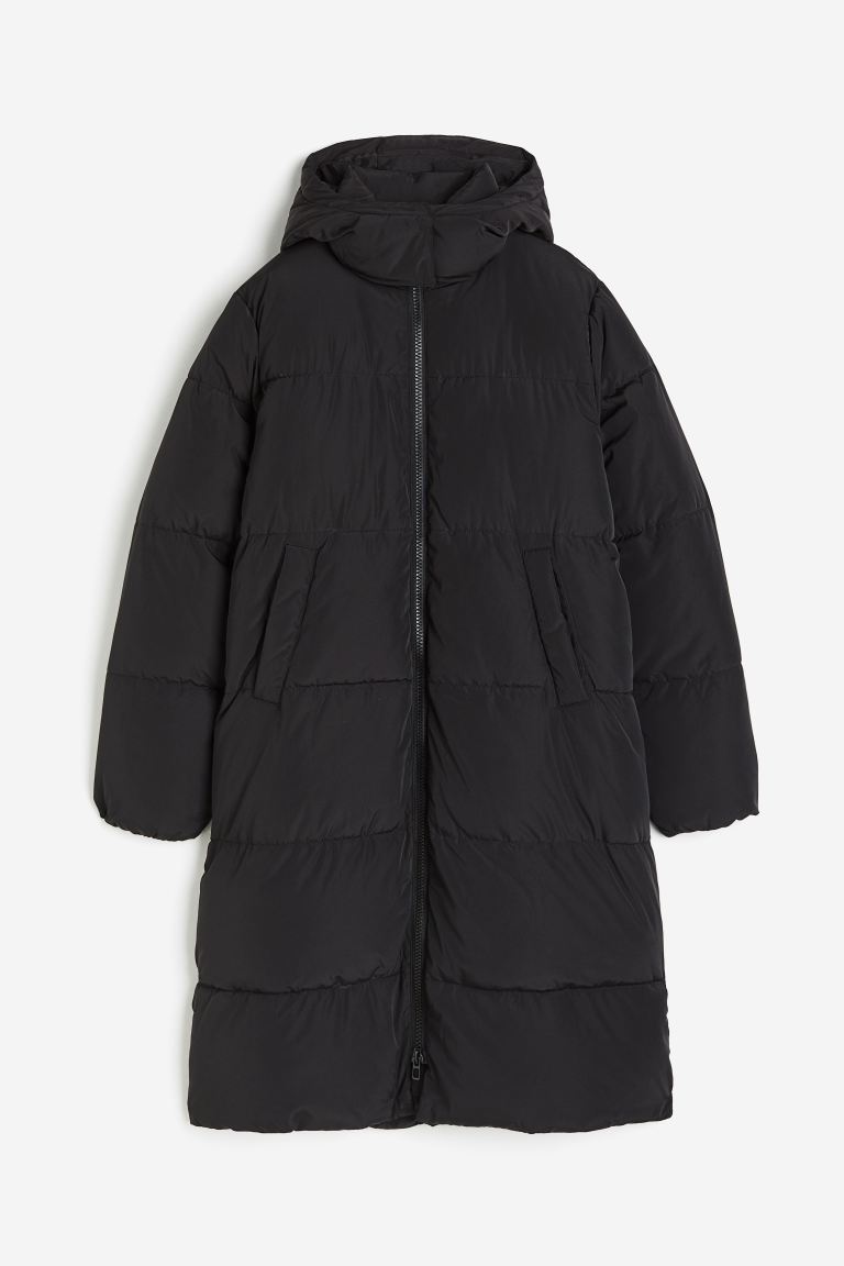 Куртка H&M Long, черный женская длинная парка с хлопковой подкладкой блестящая однотонная теплая куртка с воротником стойкой повседневная верхняя одежда новинк