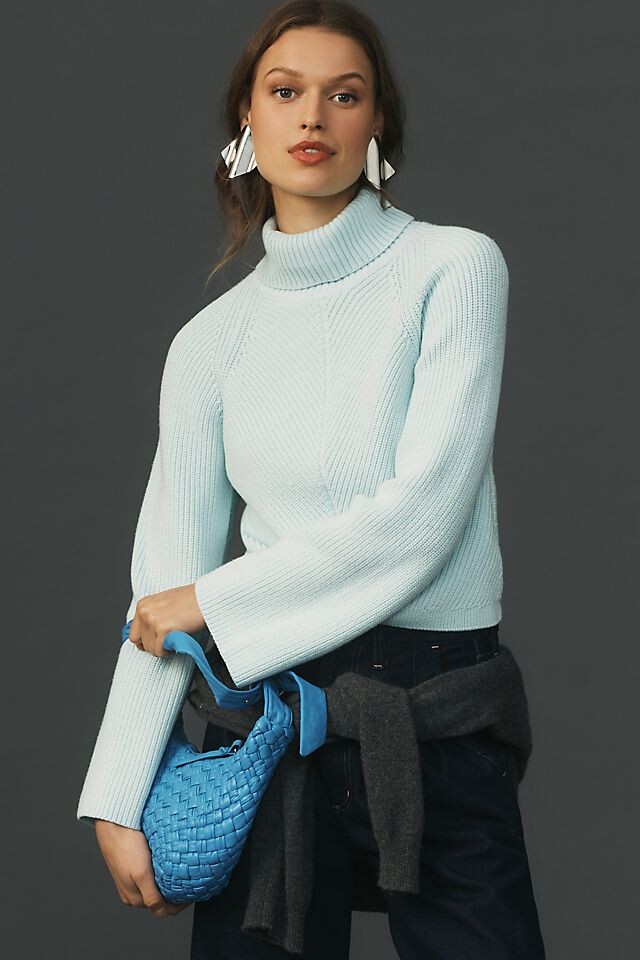 

Сумка Anthropologie через плечо плетеная кожаная, синий