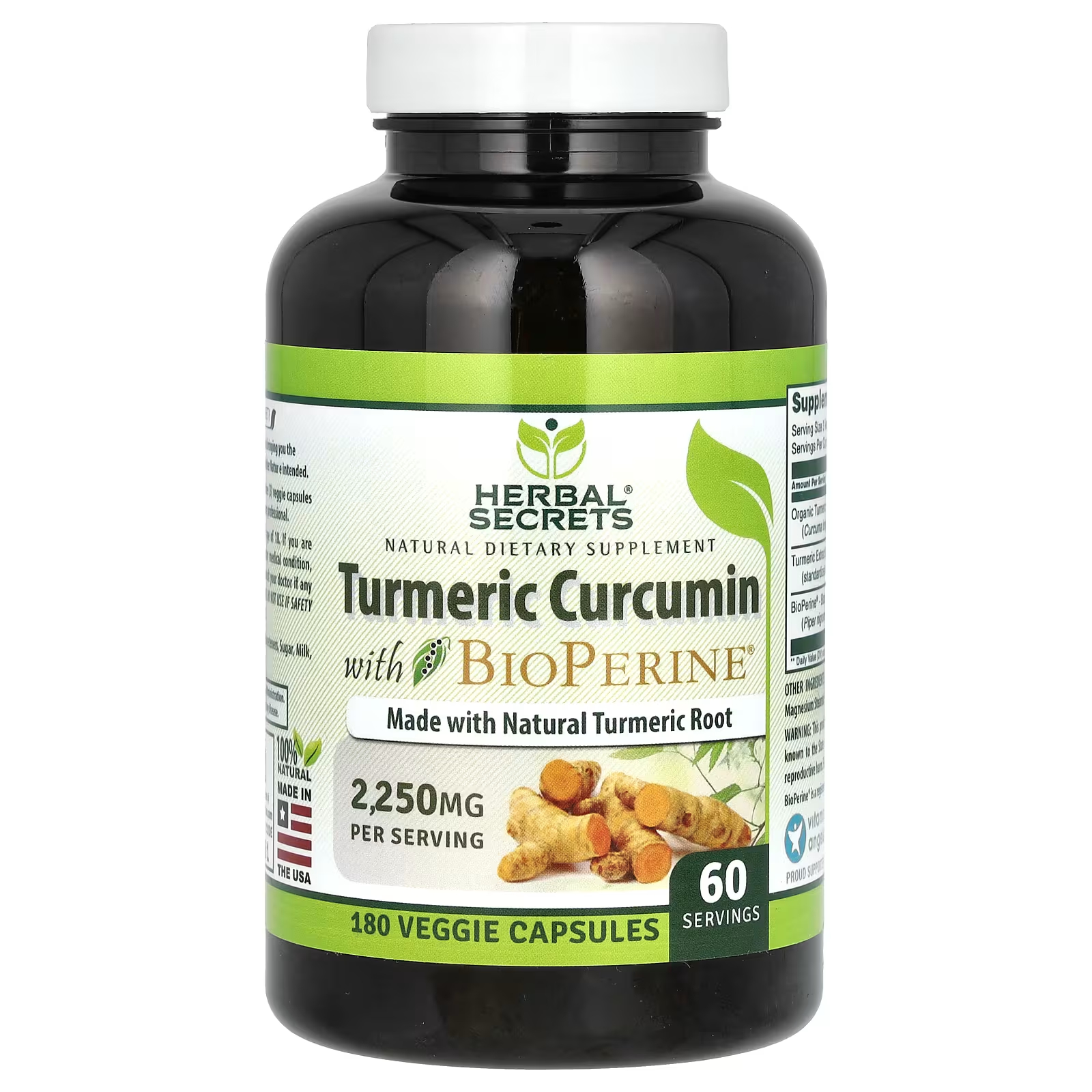 Куркумин Herbal Secrets BioPerine, 180 растительных капсул dr tobias куркумин куркумин 120 растительных капсул
