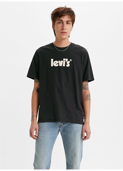 

Черная мужская футболка с круглым вырезом и принтом Levis, Черный