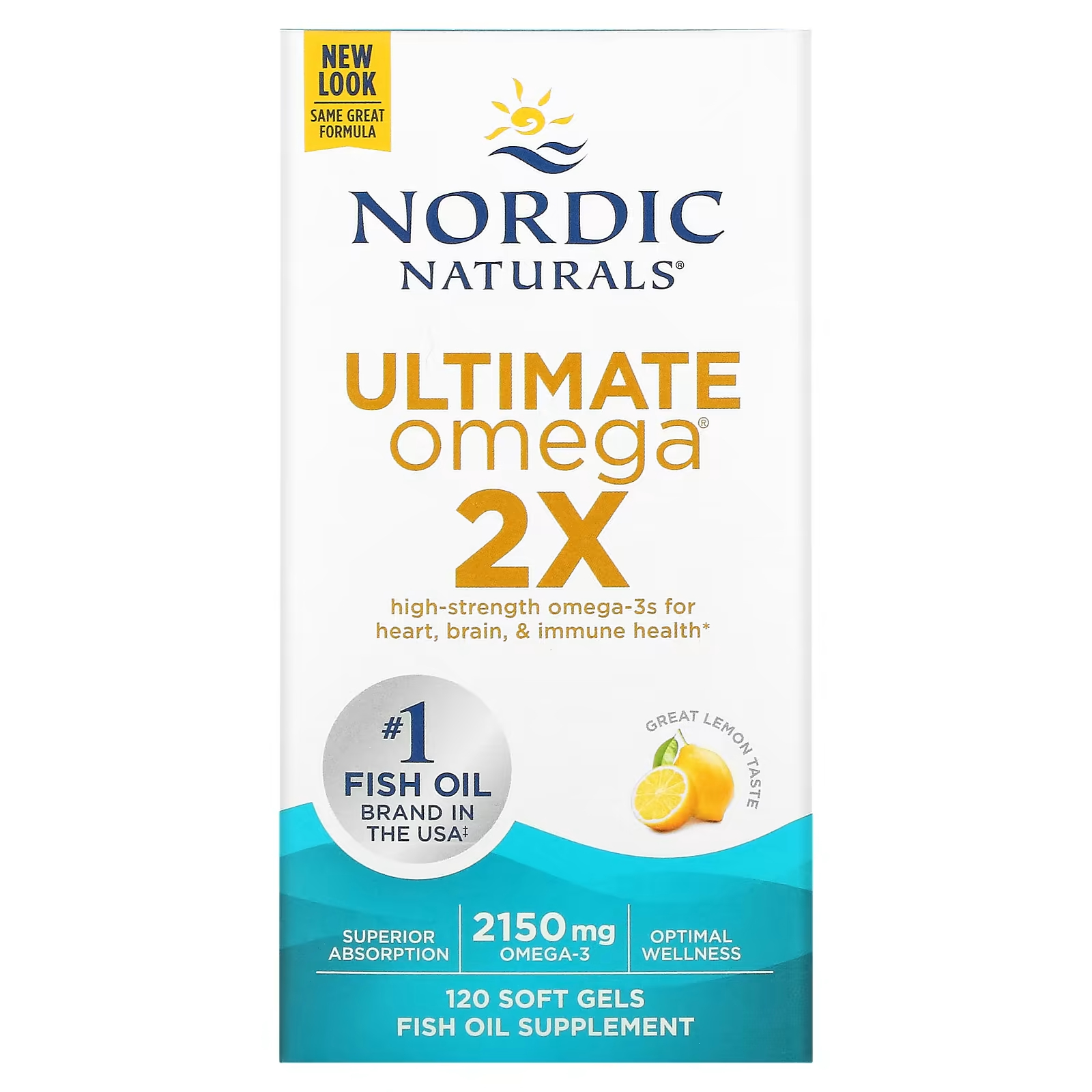 Nordic Naturals Ultimate Omega 2X с лимоном, 2150 мг, 120 мягких таблеток (1075 мг на мягкую гель)