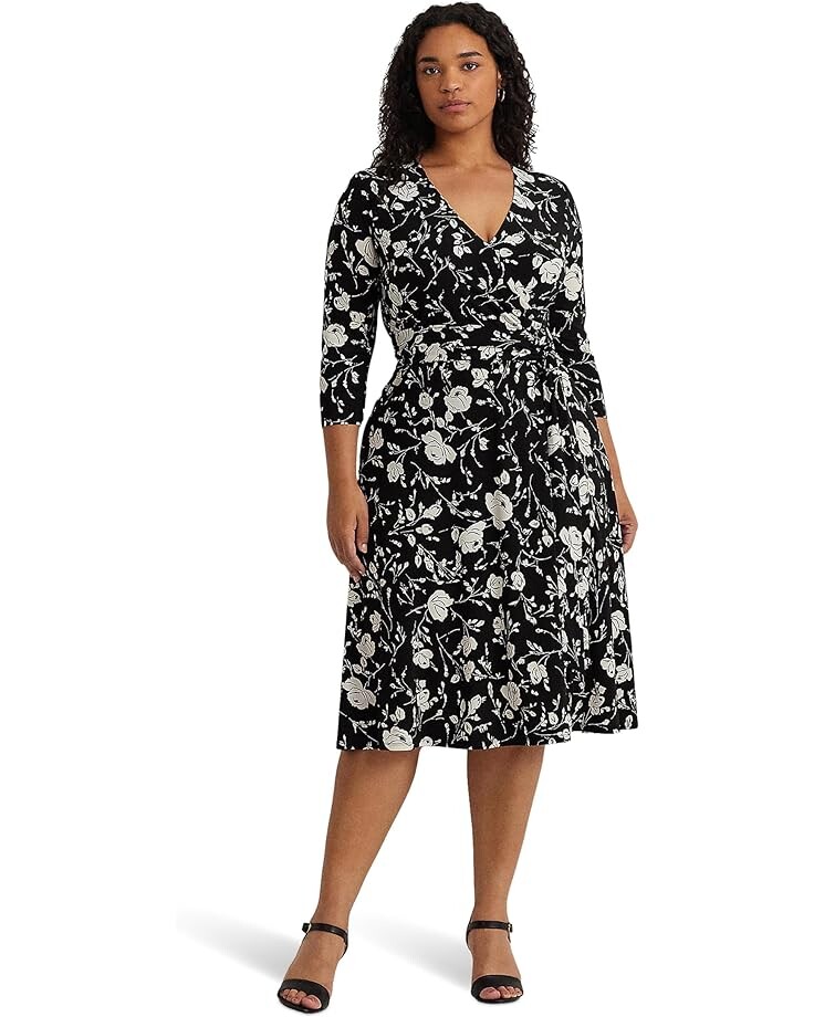 

Платье LAUREN Ralph Lauren Plus-Size Floral Surplice Jersey, черный