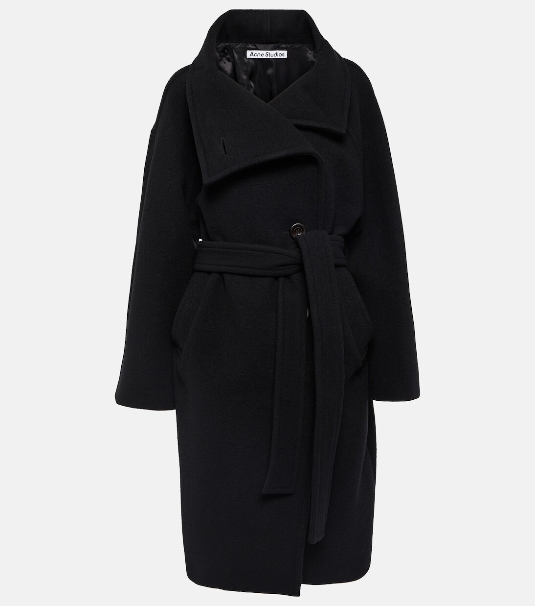 

Двубортное пальто из смесовой шерсти Acne Studios, черный
