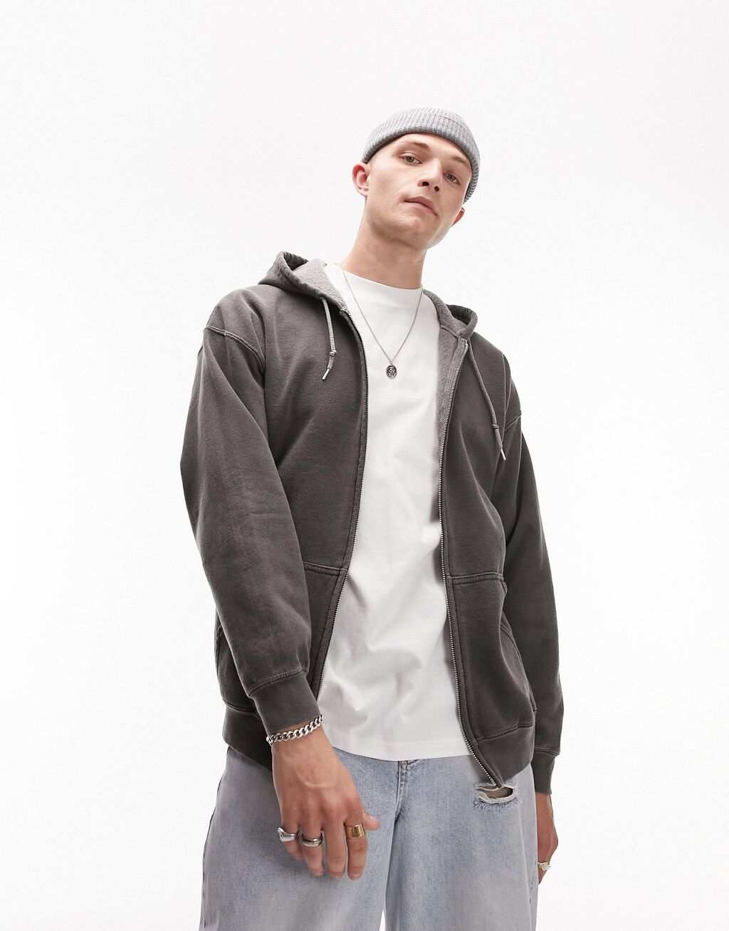 

Черная худи оверсайз на молнии Topman