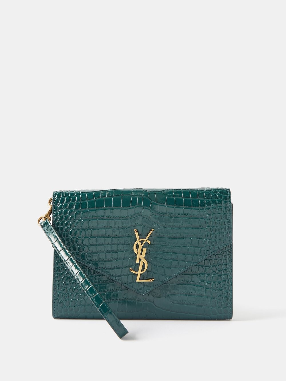 

Клатч cassandra из кожи с тиснением под крокодила Saint Laurent, зеленый