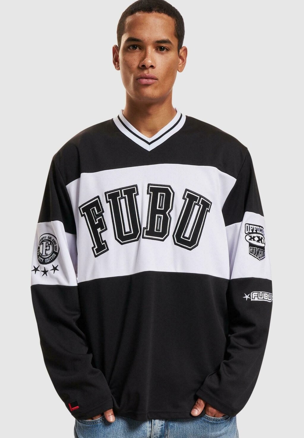 

Футболка с длинным рукавом FUBU, черно-белая, Черный