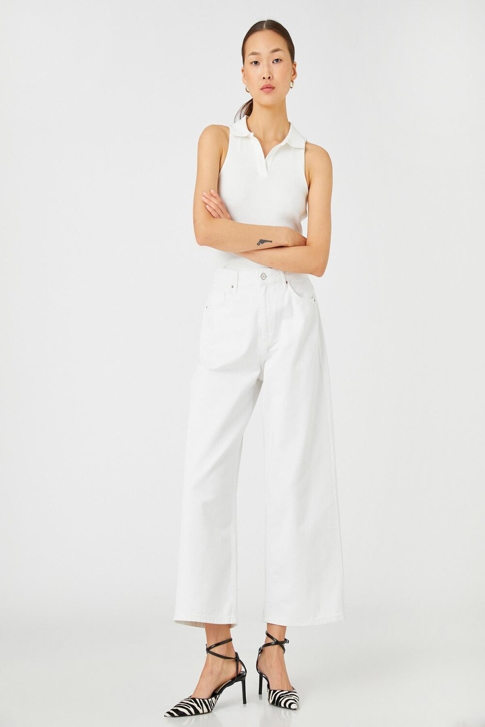 

Женские хлопковые джинсовые брюки Off-White Koton, экрю