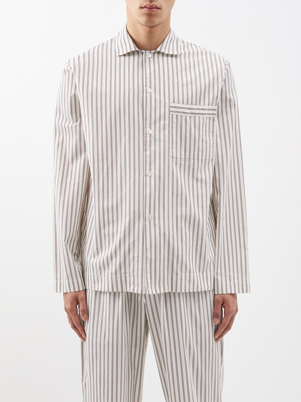 Полосатая пижамная рубашка из органического хлопка Tekla, бежевый цена и фото