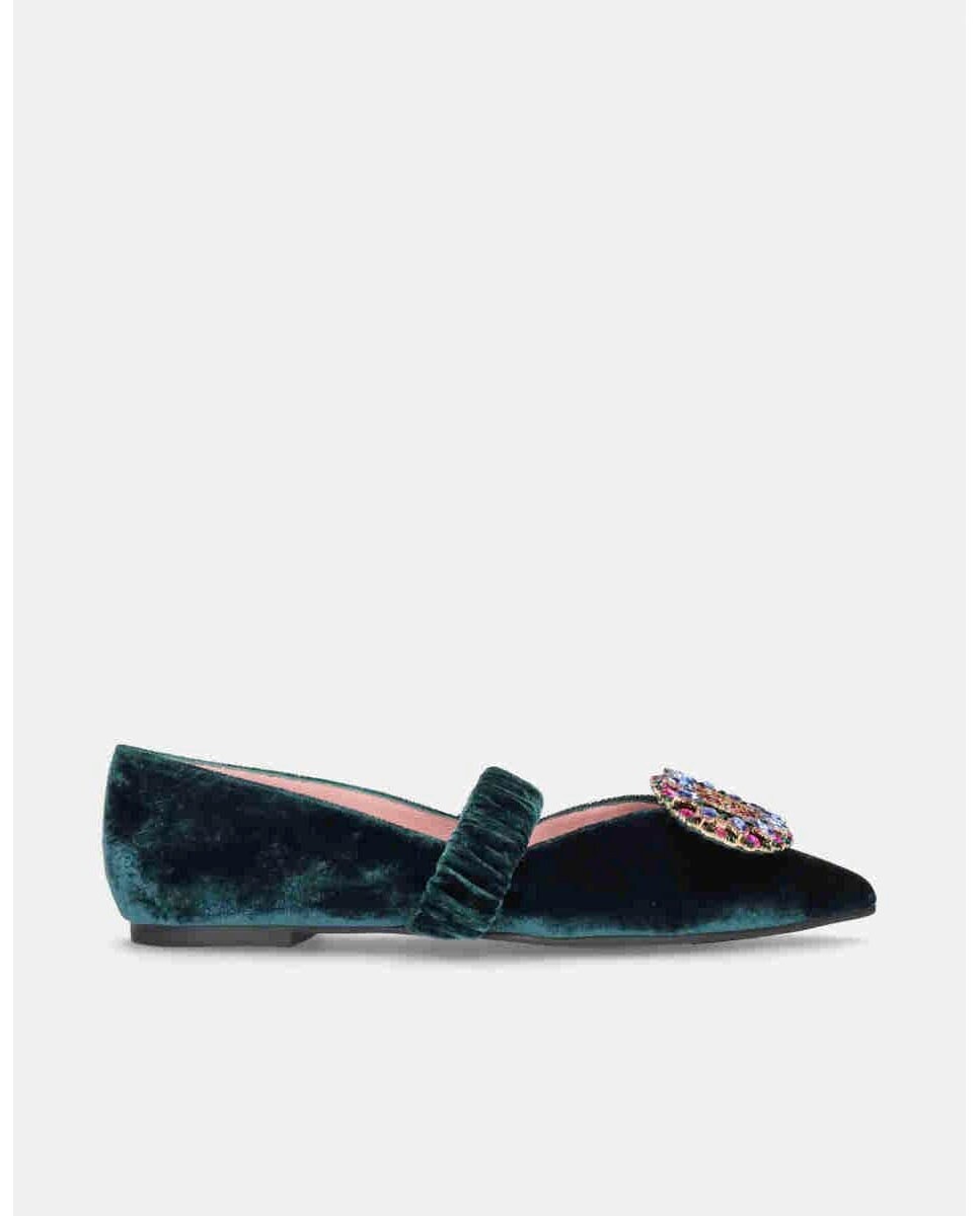 

Женские балетки из бирюзового бархата с разноцветной брошью Pretty Ballerinas, темно-зеленый