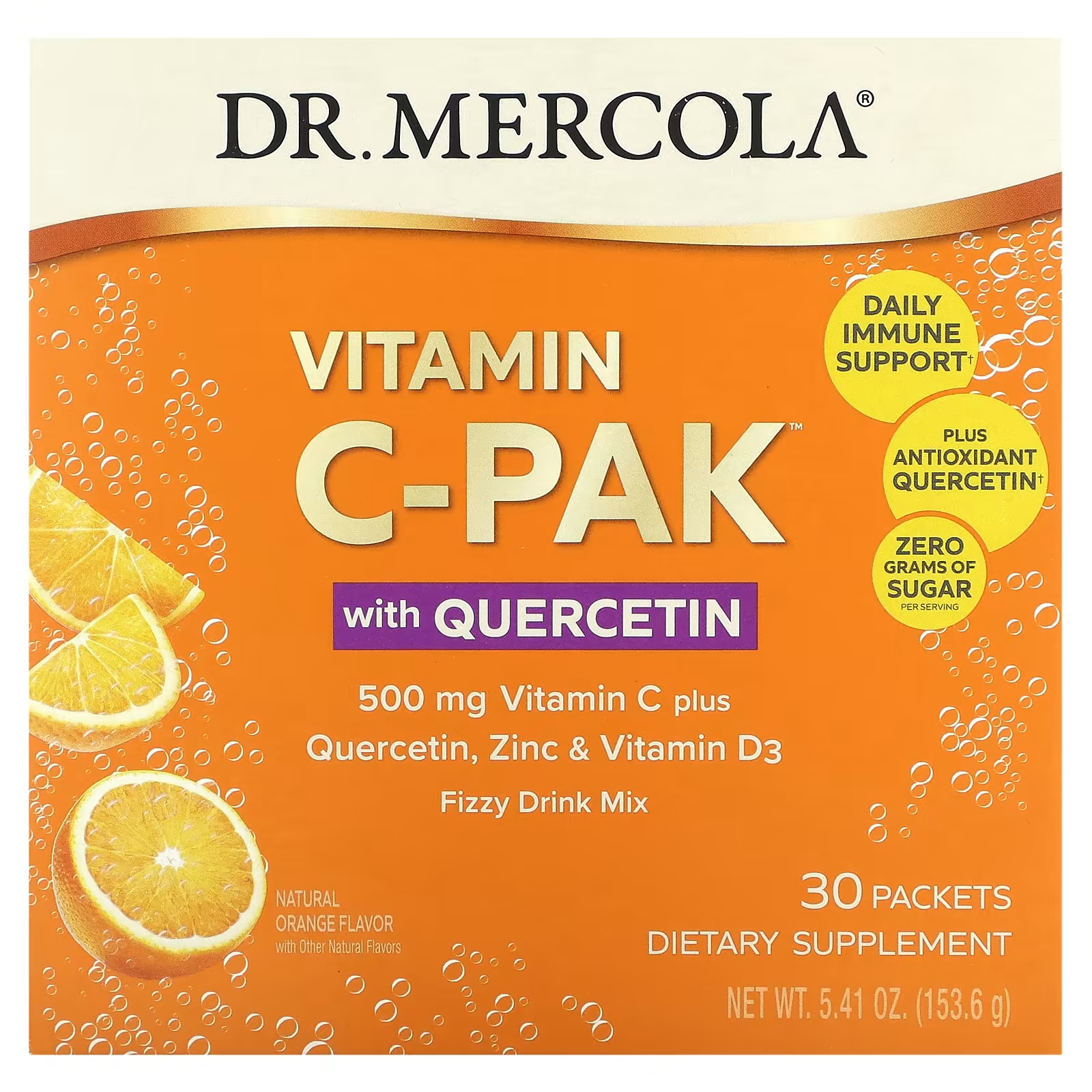 цена Витамин С Dr. Mercola C-PAK с кверцетином натуральный апельсин 500 мг, 30 пакетиков по 5.12 г