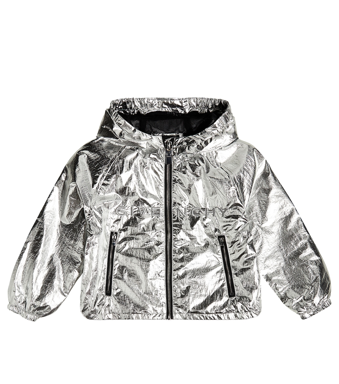 цена Куртка с эффектом металлик и логотипом Givenchy Kids, серебряный