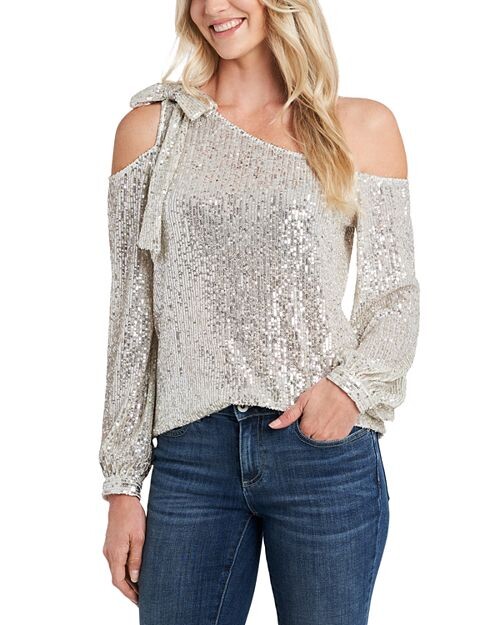 

Топ на одно плечо с пайетками CeCe, цвет Tan/Beige