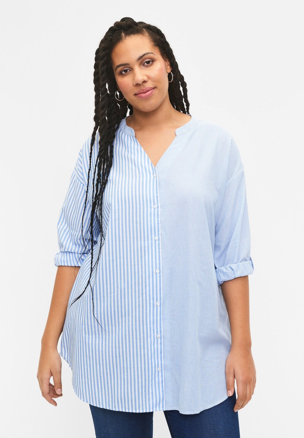 

Блузка-рубашка STRIPED WITH 3/4 SLEEVES Zizzi, цвет marina w stripe