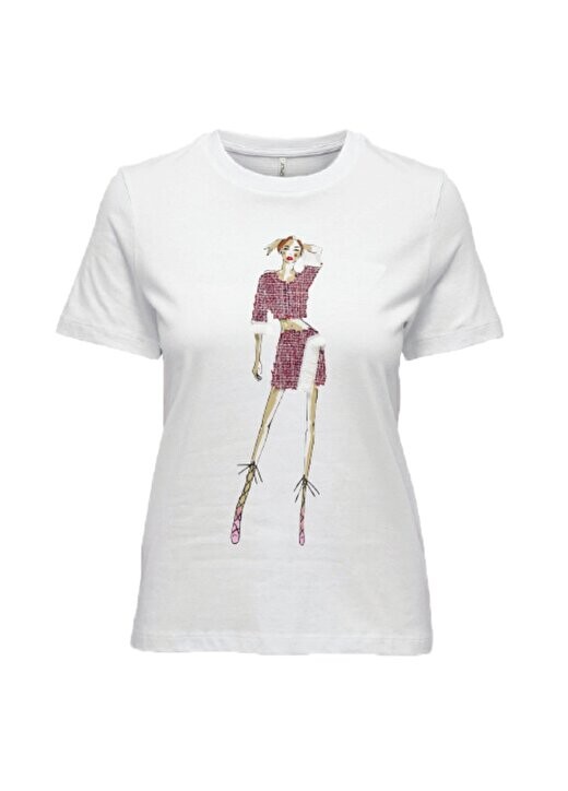

Белая женская футболка с круглым вырезом и принтом ONLMOLLY REG S/S LADIES TOP BOX JRS Only, белый