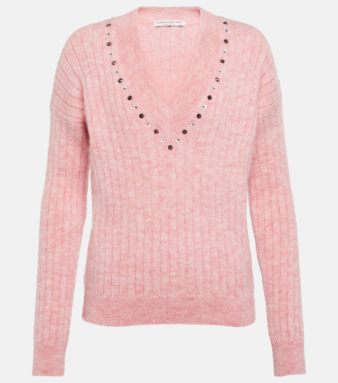Украшенный свитер из смесовой шерсти ALESSANDRA RICH, розовый