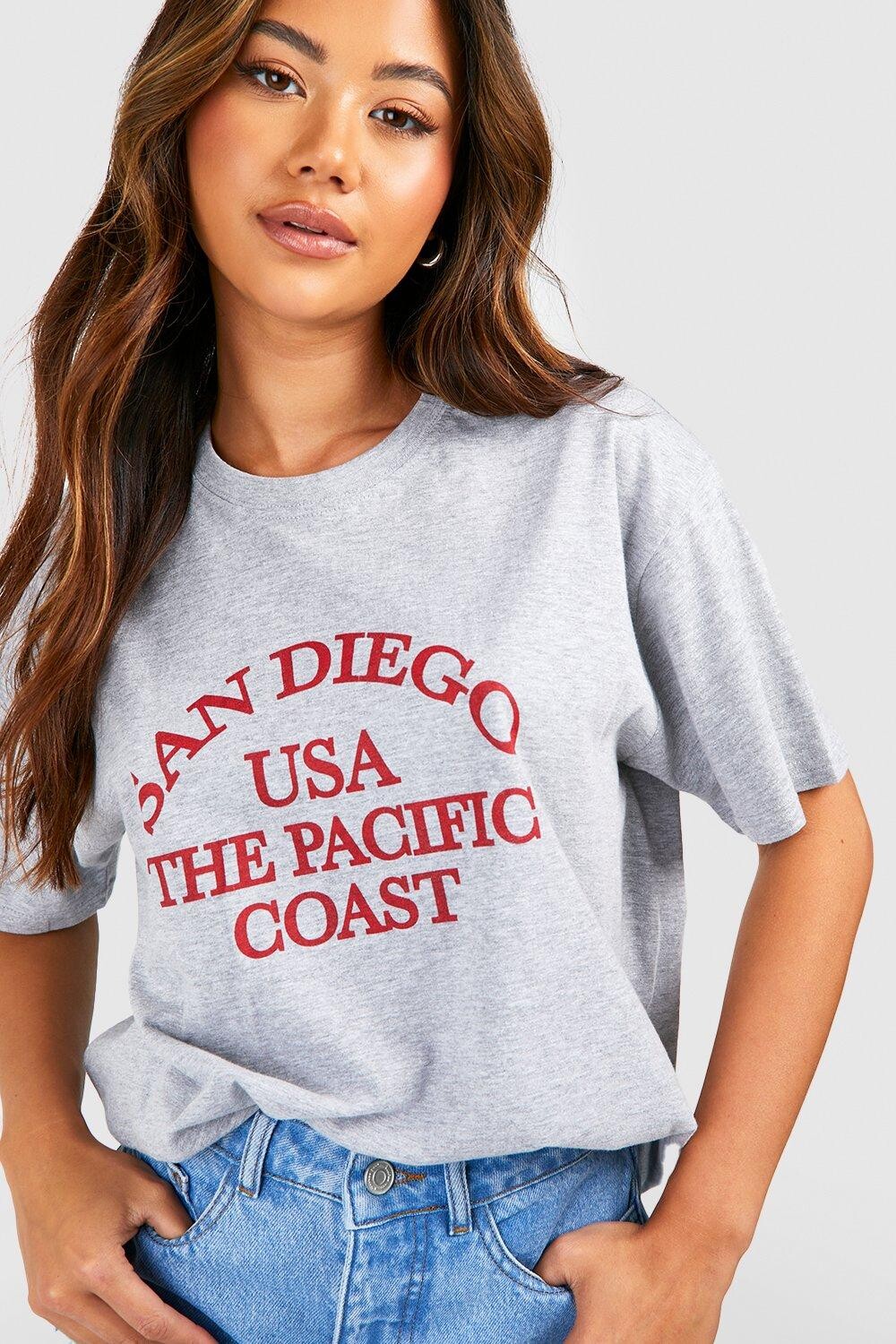 

Футболка оверсайз с принтом san diego Boohoo, серый