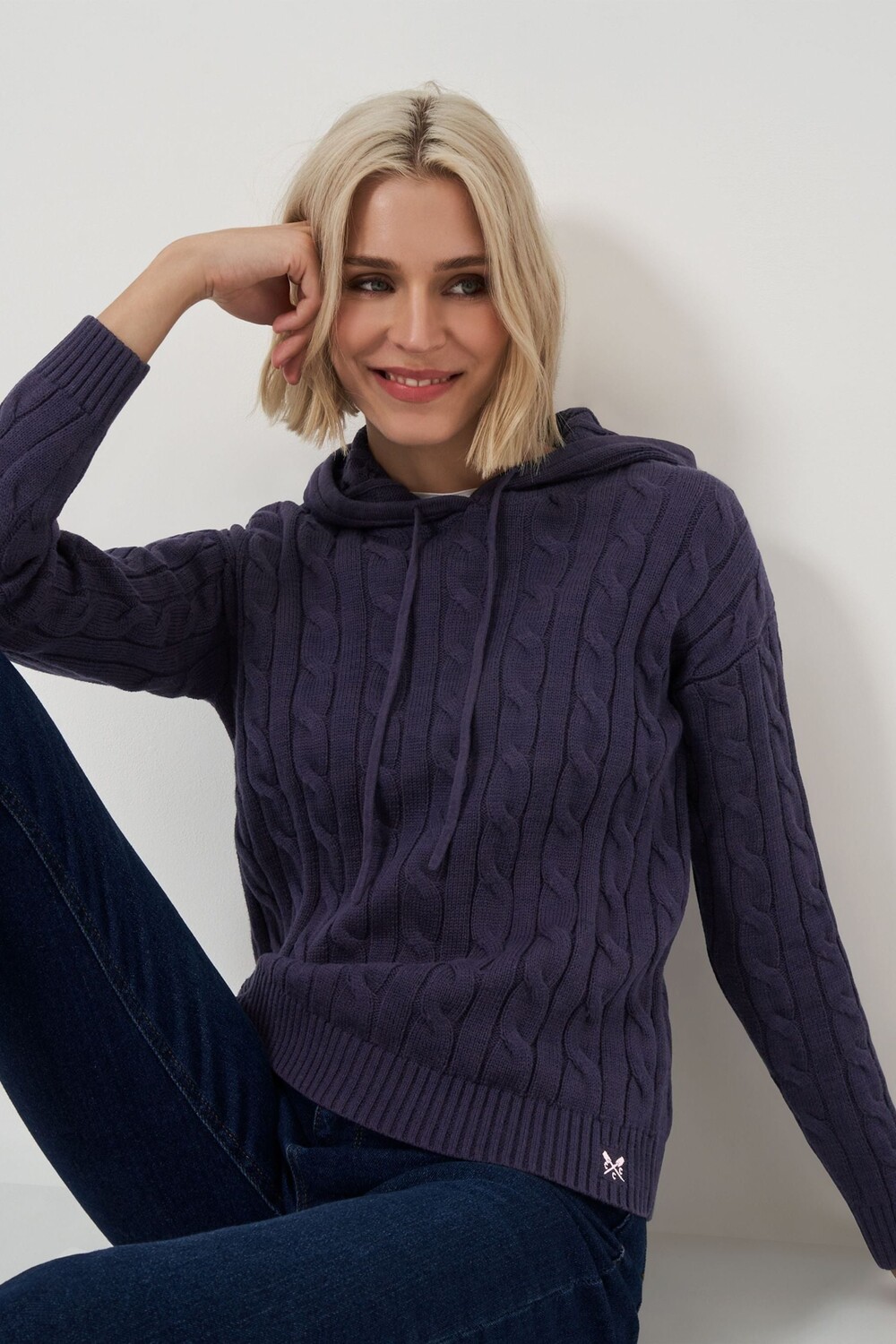 

Одежда для экипажа, толстовка с капюшоном, вязанная косами Crew Clothing Company, синий