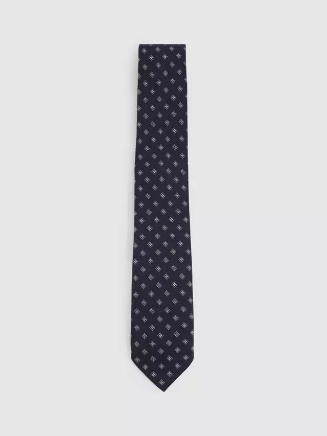 

Галстук Reiss Rimini Wool Silk Blend Geometric, темно-синий