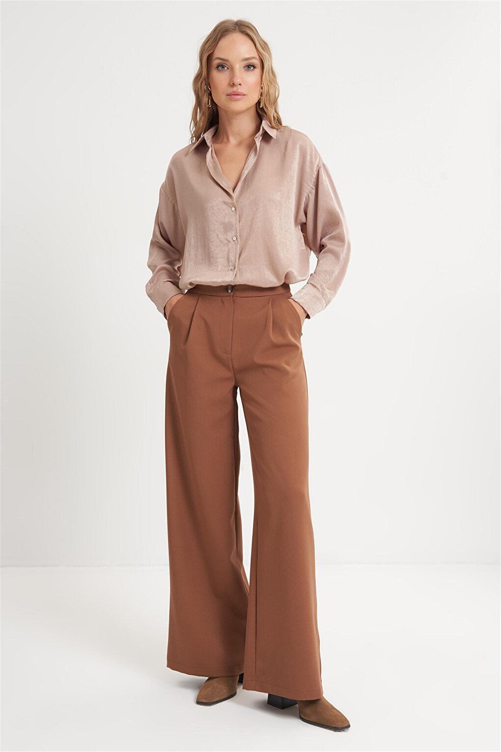 Широкие брюки светло-коричневого цвета с высокой талией Pieces of Melon