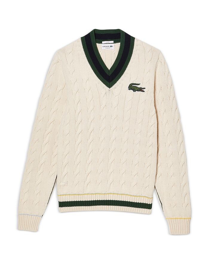 

Вязаный свитер с косами и V-образным вырезом Lacoste, Белый