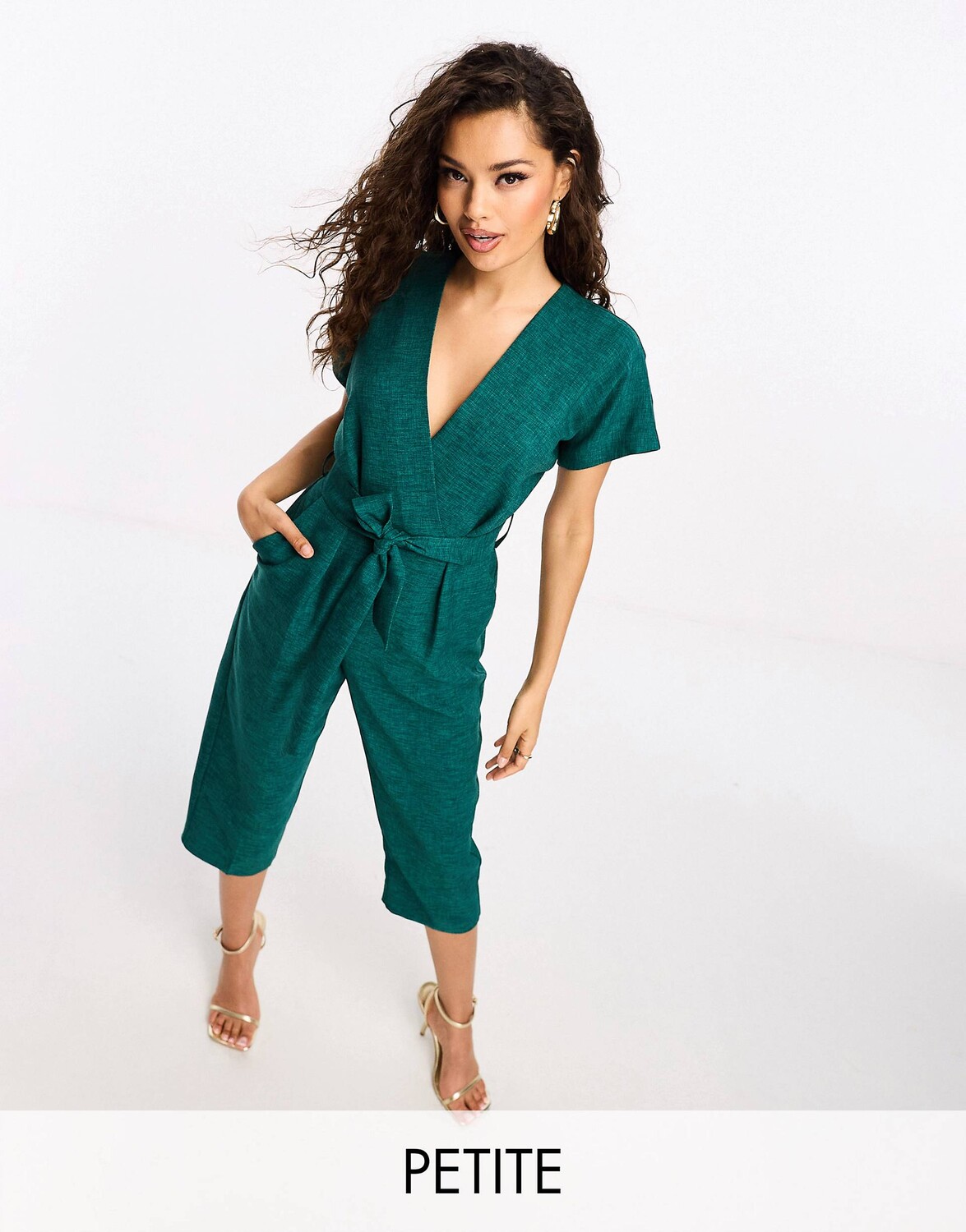 

Изумрудный комбинезон-кимоно с завязками на талии Closet London Petite