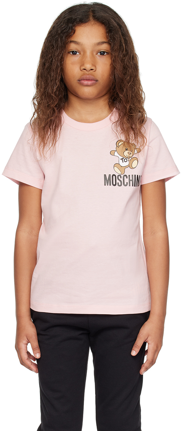 Детская розовая футболка с плюшевым мишкой Moschino