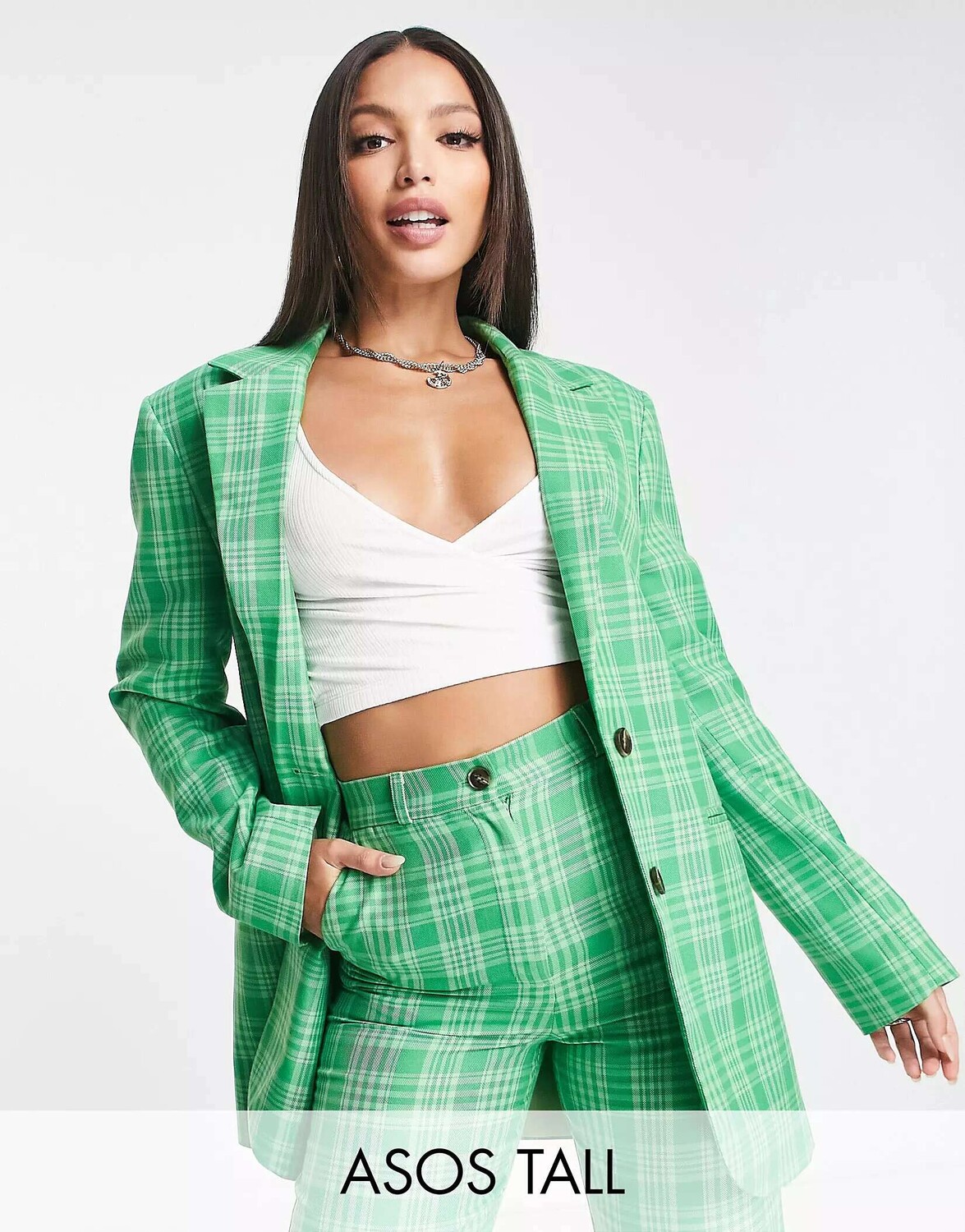 

Зеленый пиджак в клетку ASOS Tall