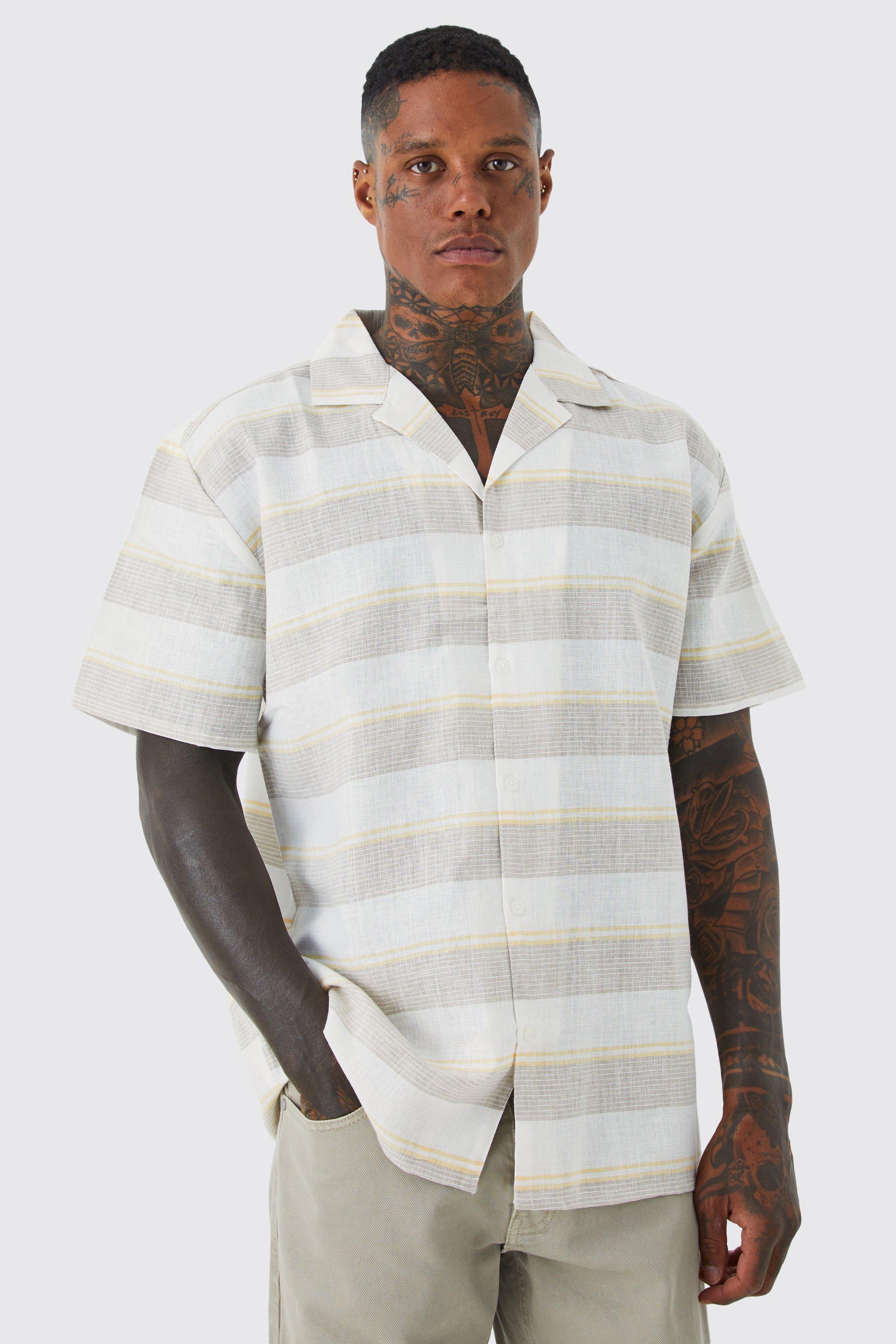 Рубашка оверсайз с коротким рукавом в полоску Boohoo, желтый мужская винтажная рубашка в полоску дышащая футболка оверсайз с коротким рукавом в уличном стиле лето 2022