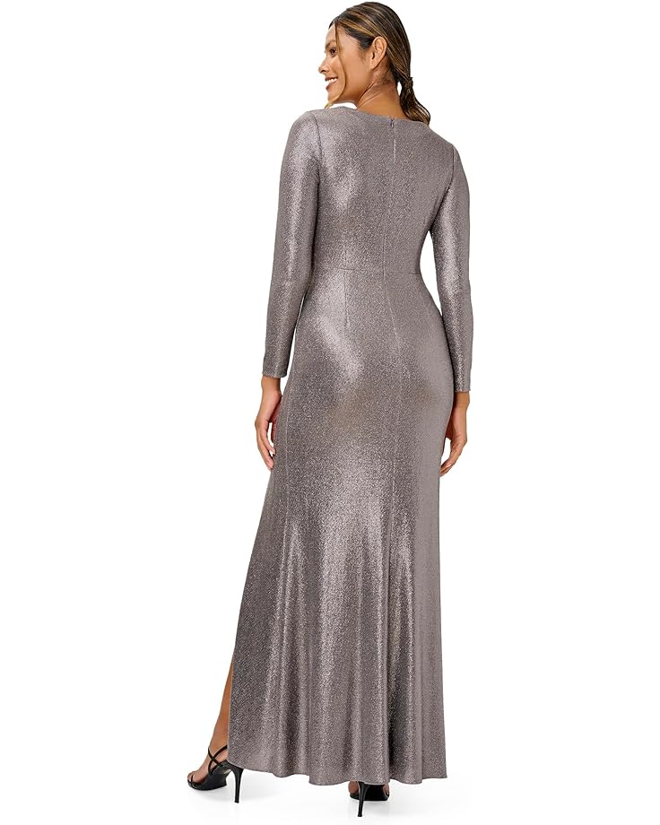 Платье Adrianna Papell Long Sleeve Stretch Metallic Jersey Gown, цвет Stone