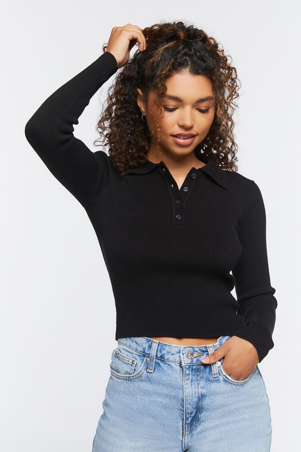 

Рубашка-поло из трикотажного свитера Forever 21, черный